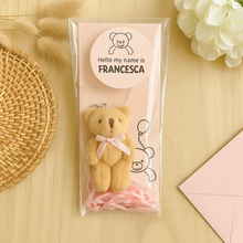 personalised petite plush jointed teddy bear with pink ribbon bow - key ring gift