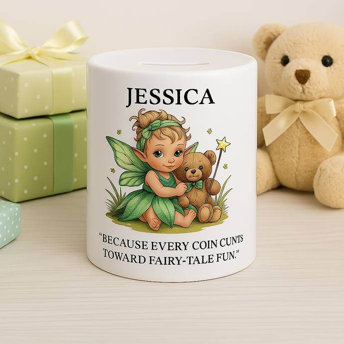 personalised fairy piggy bank, money box