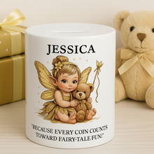Personalised Fairy Money Box - Gift for Girls, Custom Name gold colour Piggy Bank