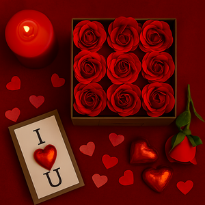 Luxury soap Rose Gift Box with Foil Chocolate Heart ideal as Romantic Valentine’s gift