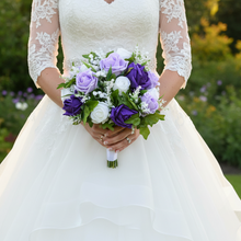 Teardrop bouquet collection of artificial purple white and lilac artificial roses