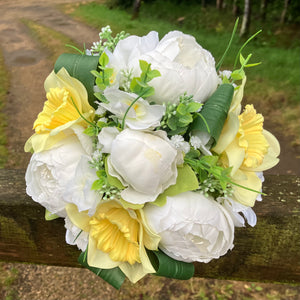 Wedding bouquet collection of artificial Yellow daffodils, narcissus and peonies