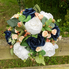 Wedding bouquet of artificial faux silk roses and peony flowers