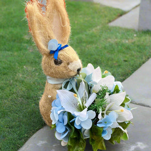 Child’s graveside rabbit memorial planter with flower arrangement