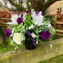 purple and ivory memorial flower pot