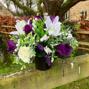 purple and ivory memorial flower pot