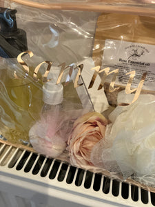Pamper hamper of bath and body items