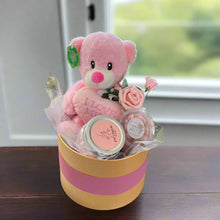 Wax melts and pink teddy presented in hat box, special mum gift