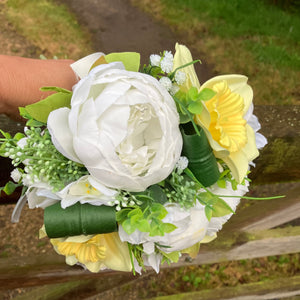 Wedding bouquet collection of artificial Yellow daffodils, narcissus and peonies