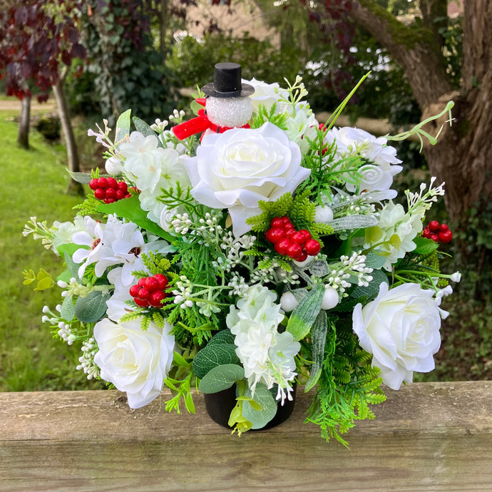 roses and berries memorial graveside pot arrangement
