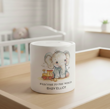 Personalised elephant and train Money Box Gift – Custom Name Keepsake