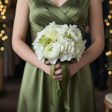 '- WEDDING BOUQUET of artificial silk ivory and green rose flowers
