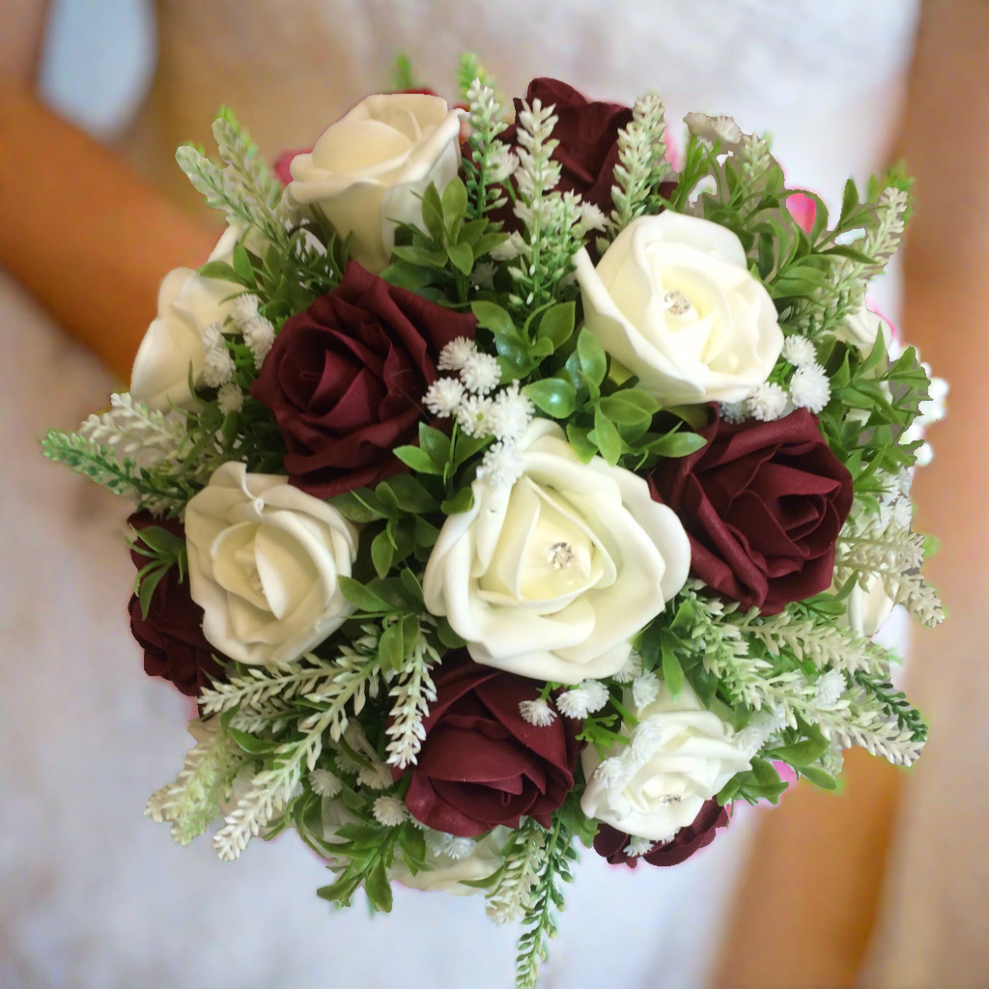 burgundy and white bouquet
