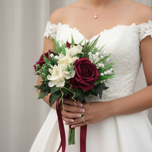A wedding bouquet collection featuring faux silk roses
