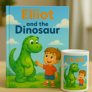 Personalized Dinosaur Adventure Book & Money Box Gift Set for Kids – Featuring Your Child’s Name!