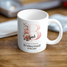 personalised ceramic mug gift for bridesmaid, maid of honour, flowergirl