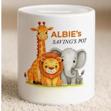 Personalised  Boy's Money Box - safari animal gift