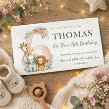 Money Envelope personalised with age and name| custom money Gift Holder | safari animals