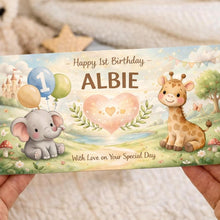 1st Birthday personalised Money Envelope | Baby custom money Gift Holder | safari animals