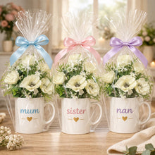 Personalised Mug Flower Gift | Artificial Flower Arrangement in Mug | Custom Name Gift | Birthday, New Baby, New Home Gift Idea
