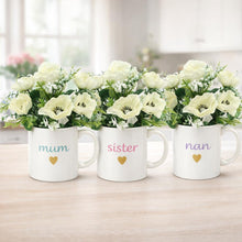 Personalised Mug Flower Gift | Artificial Flower Arrangement in Mug | Custom Name Gift | Birthday, New Baby, New Home Gift Idea