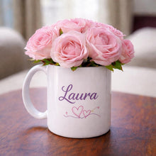Personalised Mug Flower Gift | Artificial Flower Arrangement in Mug | Custom Name Gift | Birthday, New Baby, New Home Gift Idea