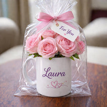 Personalised Mug Flower Gift | Artificial Flower Arrangement in Mug | Custom Name Gift | Birthday, New Baby, New Home Gift Idea