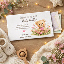 Personalised New Baby Money Envelope Gift | Welcome to the World Card with Teddy Bear design