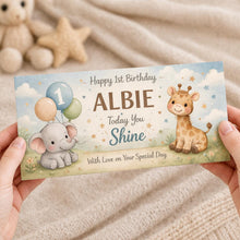 1st Birthday personalised Money Envelope | Baby custom money Gift Holder | safari animals