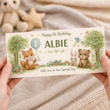 1st Birthday personalised Money Envelope | Baby custom money Gift Holder | woodland animals