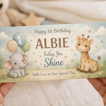 1st Birthday personalised Money Envelope | Baby custom money Gift Holder | safari animals