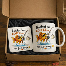 Funny Fishing Mug and Coaster Set, hooked on Coffee Gift, Fisherman Gift Box, Dad Coffee Gift, Angler Mug Set, Gift for Him