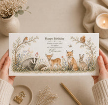 Personalised Woodland Birthday Money Envelope, UK Woodland Animals Card, Name Birthday Gift Envelope, Fox Deer Hedgehog Rabbit Design
