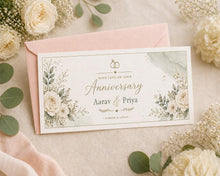 Personalised Anniversary Money Envelope, Floral Ivory Sage or Pink Cash Envelope, Wedding Anniversary Gift for Couple, Custom Names