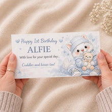 personalised 1st Birthday Money Envelope | Baby custom money Gift Holder | Blue Baby boy Card
