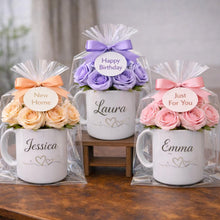 Personalised Mug Flower Gift | Artificial Flower Arrangement in Mug | Custom Name Gift | Birthday, New Baby, New Home Gift Idea