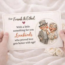 Funny Wedding Money Envelope for Older Couple, Personalised Names, Mature Bride Groom, Second Marriage Wedding Gift Holder