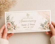 Personalised Anniversary Money Envelope, Floral Ivory Sage or Pink Cash Envelope, Wedding Anniversary Gift for Couple, Custom Names