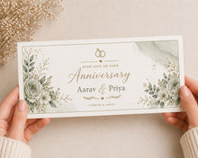 Personalised Anniversary Money Envelope, Floral Ivory Sage or Pink Cash Envelope, Wedding Anniversary Gift for Couple, Custom Names