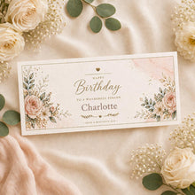 Personalised Birthday Money Envelope Pink Floral, Custom Name Cash Gift Envelope, Elegant Birthday Gift Holder for Her