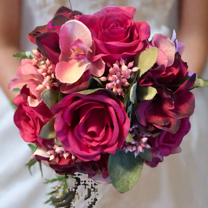LAST ONE - A wedding bouquet of artificial silk hydrangea, roses & orchids