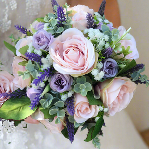 wedding bouquet collection featuring blush and lilac artificial Flowers