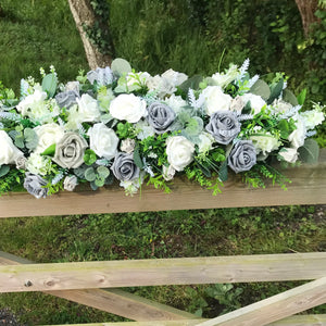 A top table long and low arrangement (choice of colours)