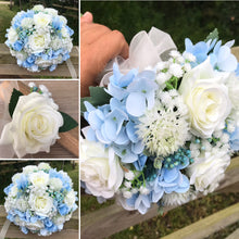 pale blue and ivory wedding bouquet