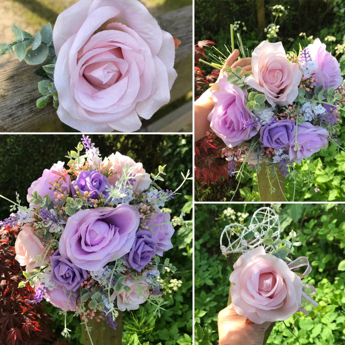 A wedding bouquet collection of pink & lilac roses