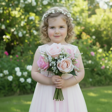 A wedding bouquet collection of artificial silk pink roses & hydrangea flowers