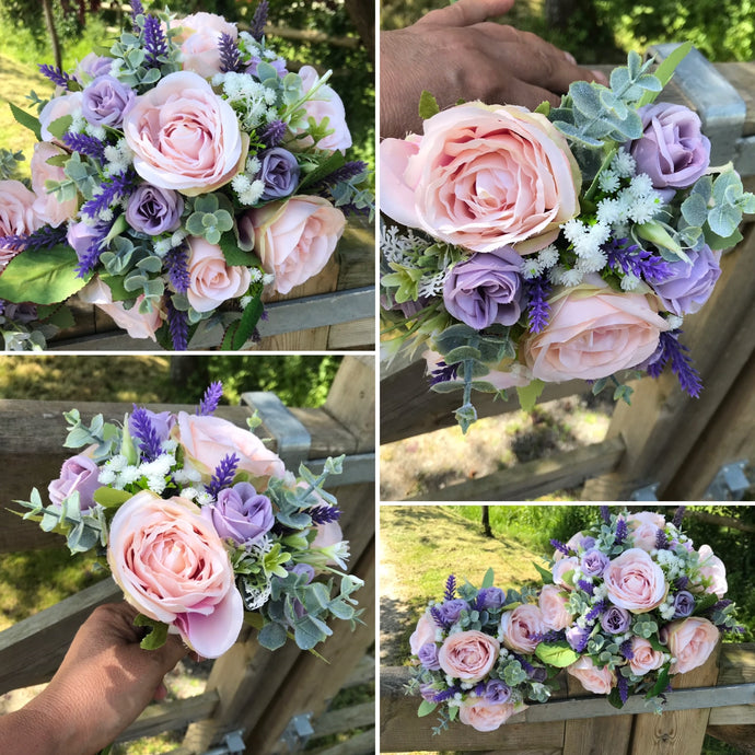 wedding bouquet collection featuring blush and lilac artificial Flowers