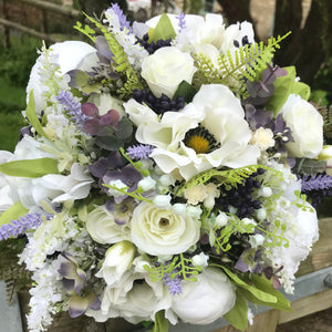 A wedding bouquet of lilac silk flowers