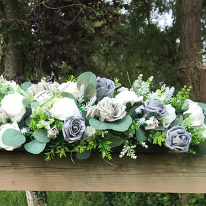 A top table long and low arrangement (choice of colours)