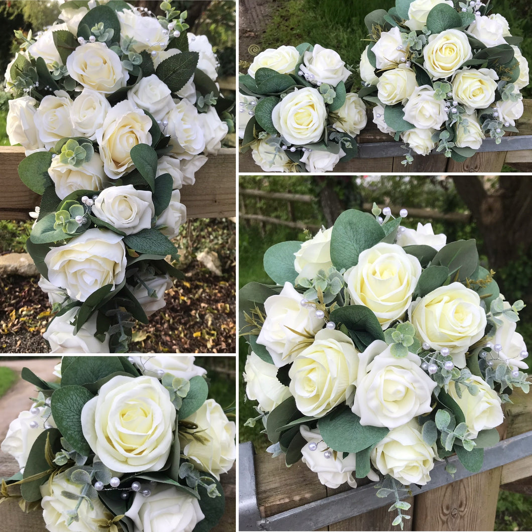 ivory rose teardrop and posy bouquet